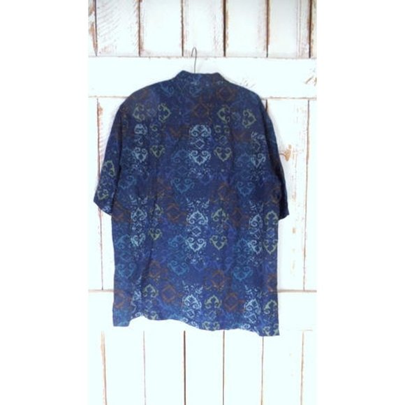 90's vintage Van Heusen dark blue linen button down short sleeve shirt - Picture 2 of 6